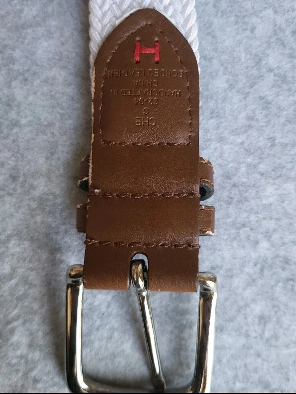 Tommy Hilfiger Belt Mens Small 32-34 White Elastic Canvas Bonded Leather Stretch